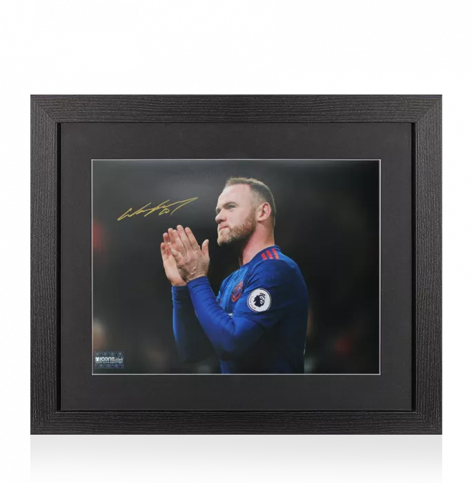 Wayne Rooney Signed Manchester United Photo In Black Wooden Frame: Hand Clap Celebration
