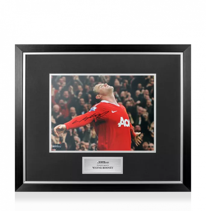 Wayne Rooney Signed Manchester United Photo In Premium Photo Frame: Overhead Kick Goal Celebration