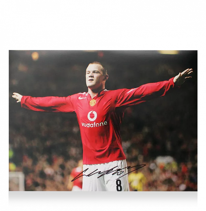 Wayne Rooney Signed Manchester United Photo In Premium Photo Frame: Arms Out Celebration