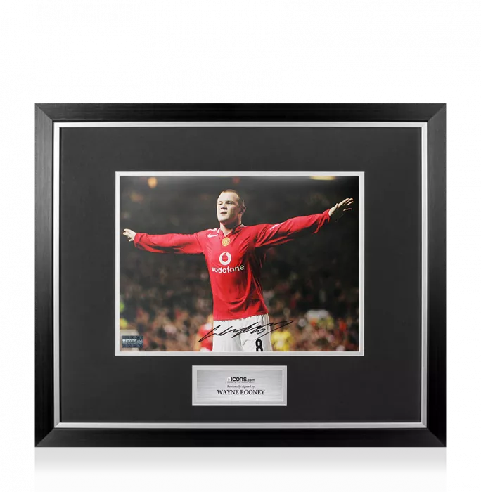 Wayne Rooney Signed Manchester United Photo In Premium Photo Frame: Arms Out Celebration