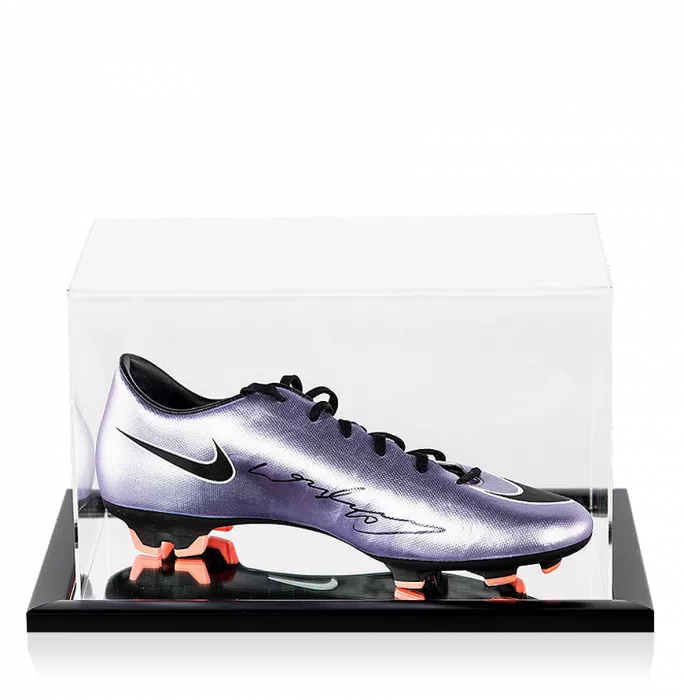 Wayne Rooney Signed Metallic Purple Nike Mercurial Boot In Acrylic Case