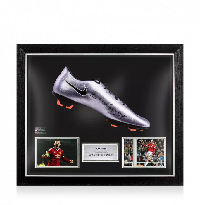 Wayne Rooney Signed Metallic Purple Nike Mercurial Boot In Bubble Frame: Option 1