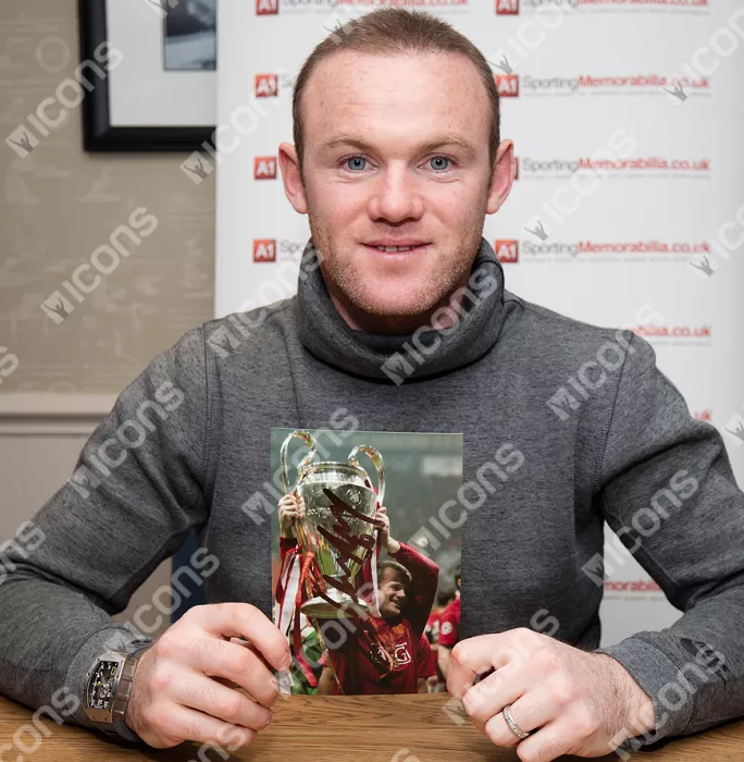 Wayne Rooney Signed Mini Manchester United Photo: 2008 UEFA Champions League Winner