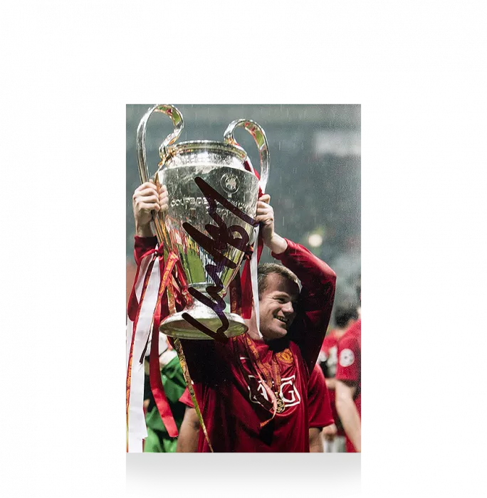 Wayne Rooney Signed Mini Manchester United Photo: 2008 UEFA Champions League Winner