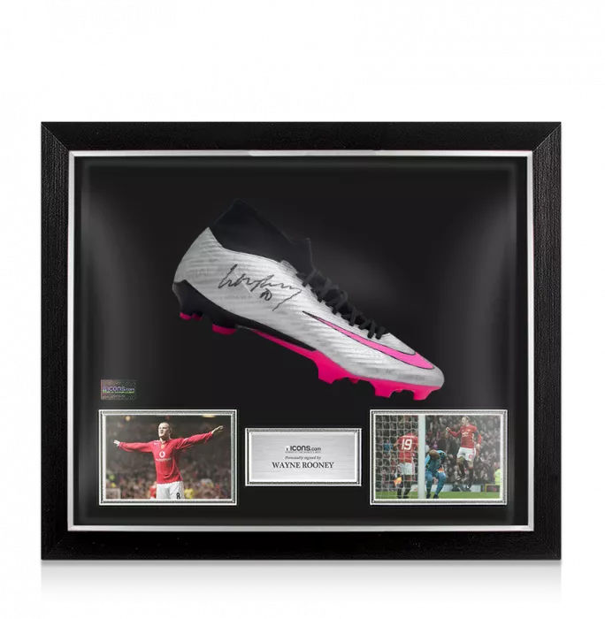 Wayne Rooney Signed Silver Nike Mercurial Superfly Boot In Bubble Frame: Option 1