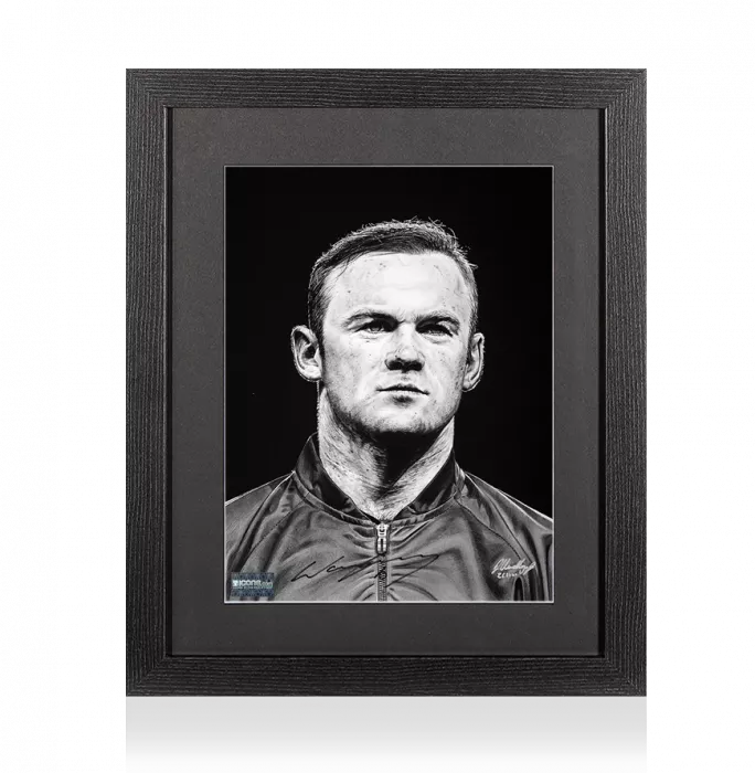 Wayne Rooney Signed Tribute Artwork In Black Wooden Frame: Signed In Black