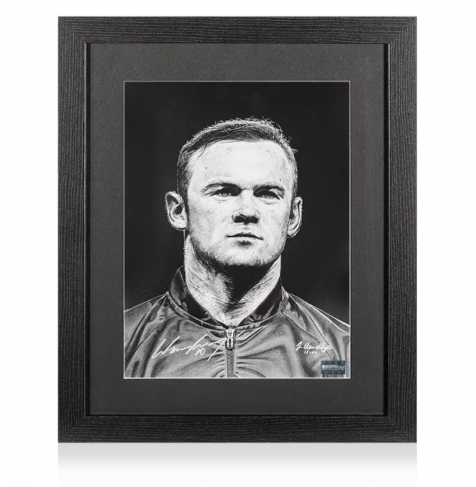 Wayne Rooney Signed Tribute Artwork In Black Wooden Frame: Signed In Silver
