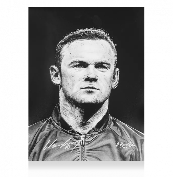 Wayne Rooney Signed Tribute Artwork In Premium Photo Frame: Signed In Silver