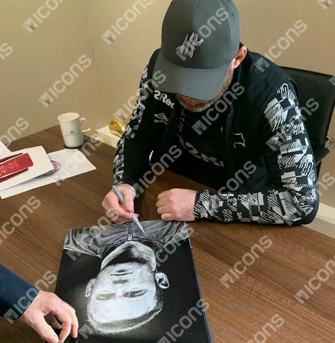 Wayne Rooney Signed Tribute Artwork In Premium Photo Frame: Signed In Silver