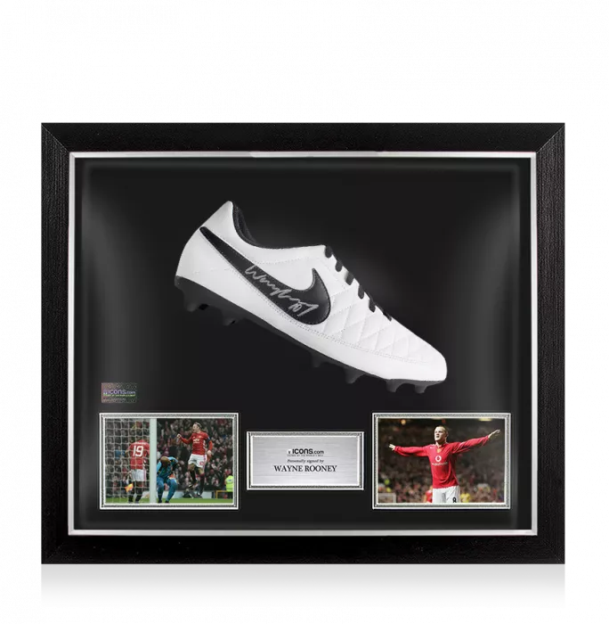 Wayne Rooney Signed White Nike Football Boot In Bubble Frame: Option 1