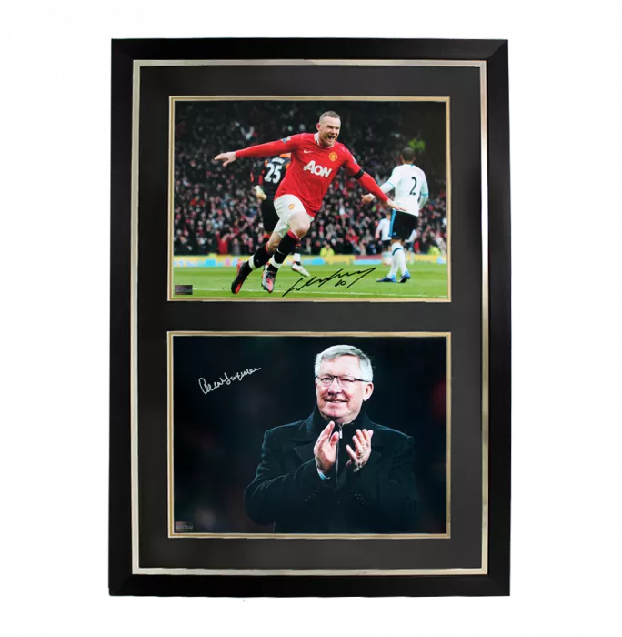 Wayne Rooney & Sir Alex Ferguson Signed Manchester United Photos In Dual Photo Frame