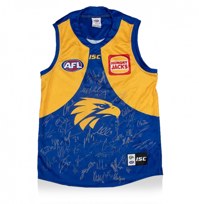 West Coast Eagles Squad Signed 2020 AFL Guernsey In Deluxe Packaging