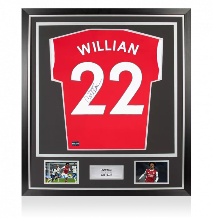 Willian Back Signed Arsenal 2021-22 Home Shirt In Classic Frame