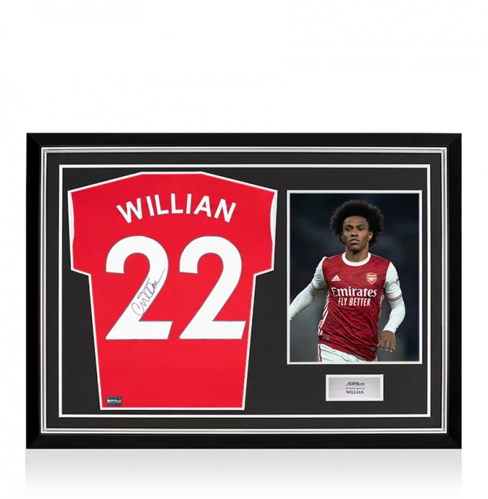 Willian Back Signed Arsenal 2021-22 Home Shirt In Hero Frame: Option 1