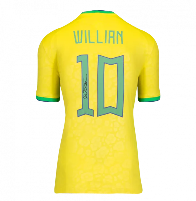 Willian Back Signed Brazil 2022-23 Home Shirt In Classic Frame