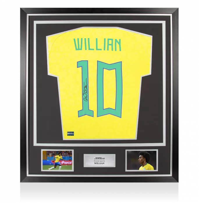 Willian Back Signed Brazil 2022-23 Home Shirt In Classic Frame
