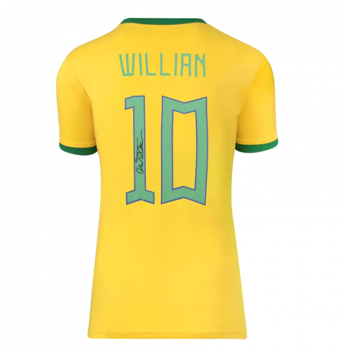 Willian Back Signed Brazil Retro Home Shirt In Classic Frame