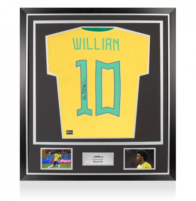 Willian Back Signed Brazil Retro Home Shirt In Classic Frame