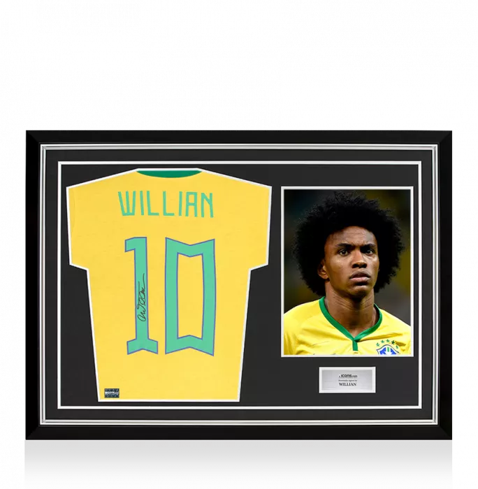 Willian Back Signed Brazil Retro Home Shirt In Hero Frame: Option 1