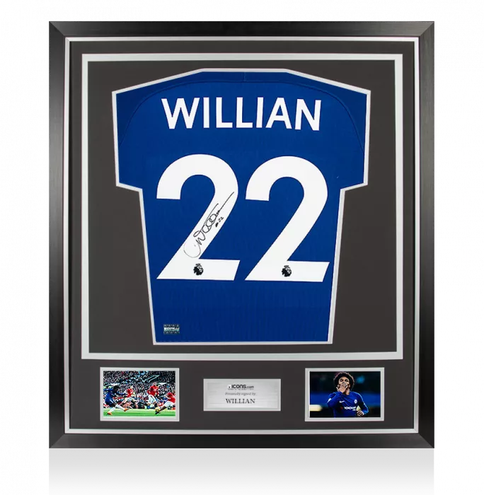 Willian Signed Chelsea 2017-18 Home Shirt In Classic Frame