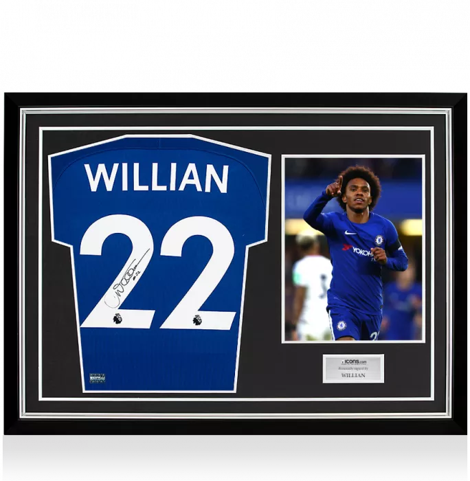 Willian Signed Chelsea 2017-18 Home Shirt In Hero Frame: Option 1