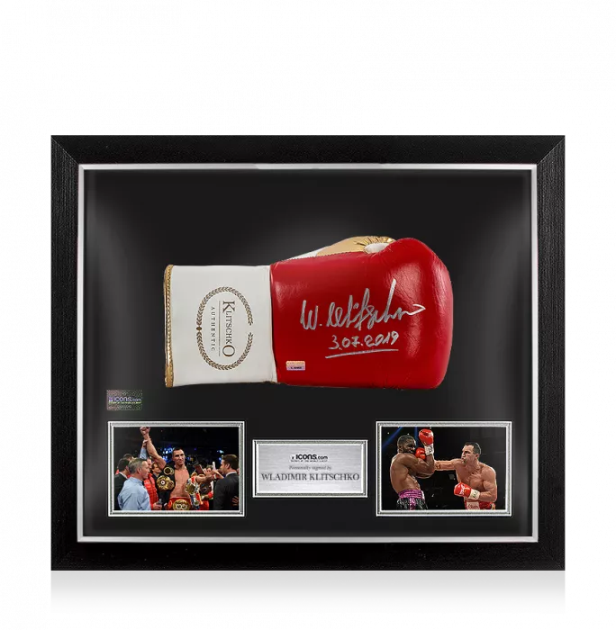 Wladimir Klitschko Signed Red And Gold Boxing Glove In Bubble Frame: Option 1
