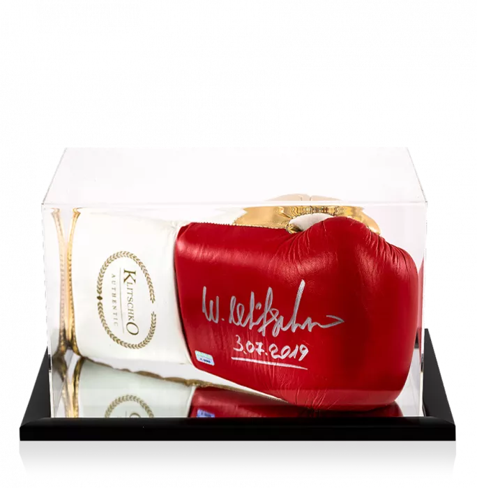 Wladimir Klitschko Signed Red and Gold Boxing Glove In Acrylic Case