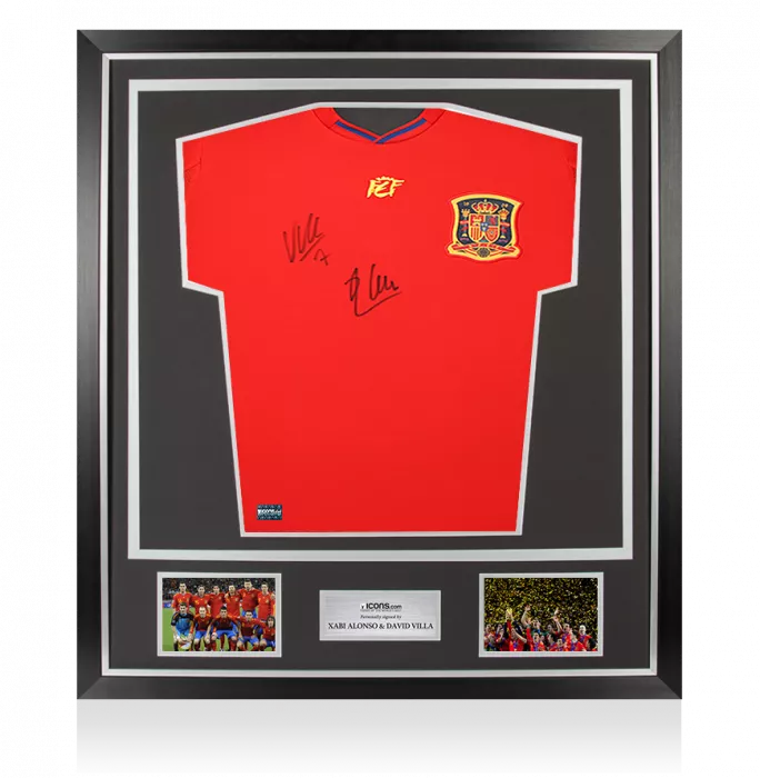 Xabi Alonso and David Villa Dual Signed Spain 2010 Home Shirt In Classic Frame
