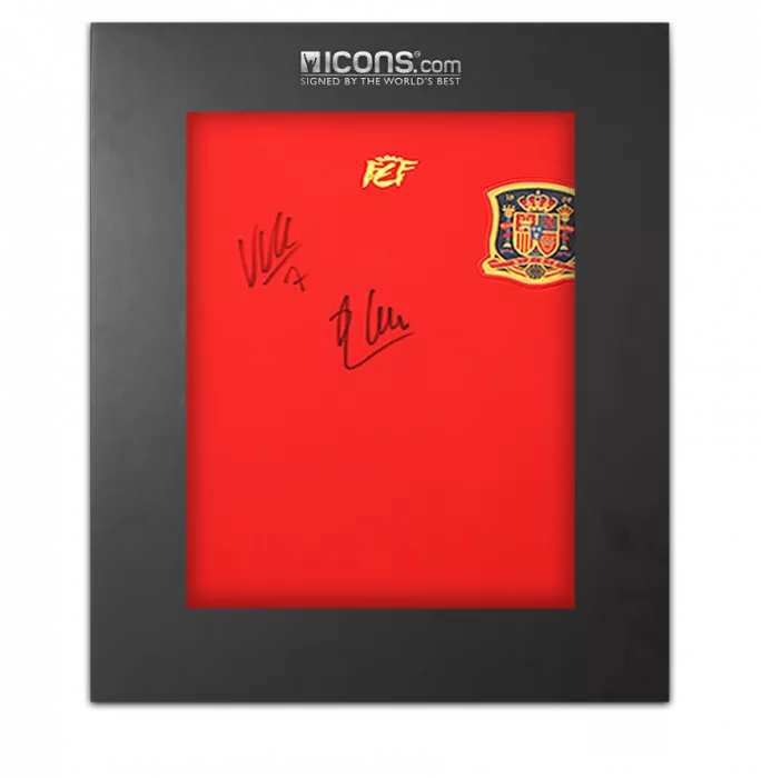 Xabi Alonso and David Villa Dual Signed Spain 2010 Home Shirt In Deluxe Packaging