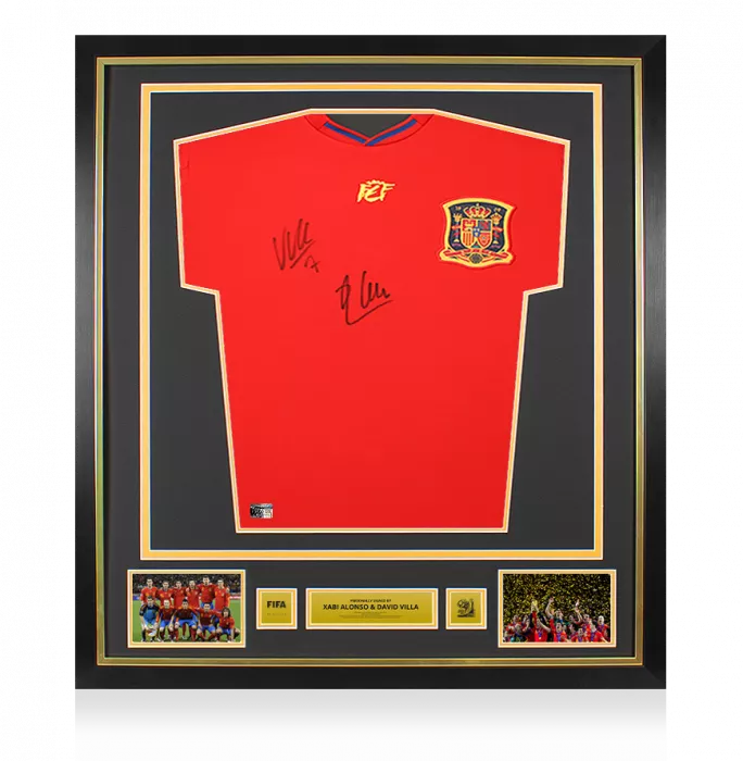 Xabi Alonso and David Villa Official 2010 FIFA World Cup™ Signed and Framed Spain 2010 Home Shirt