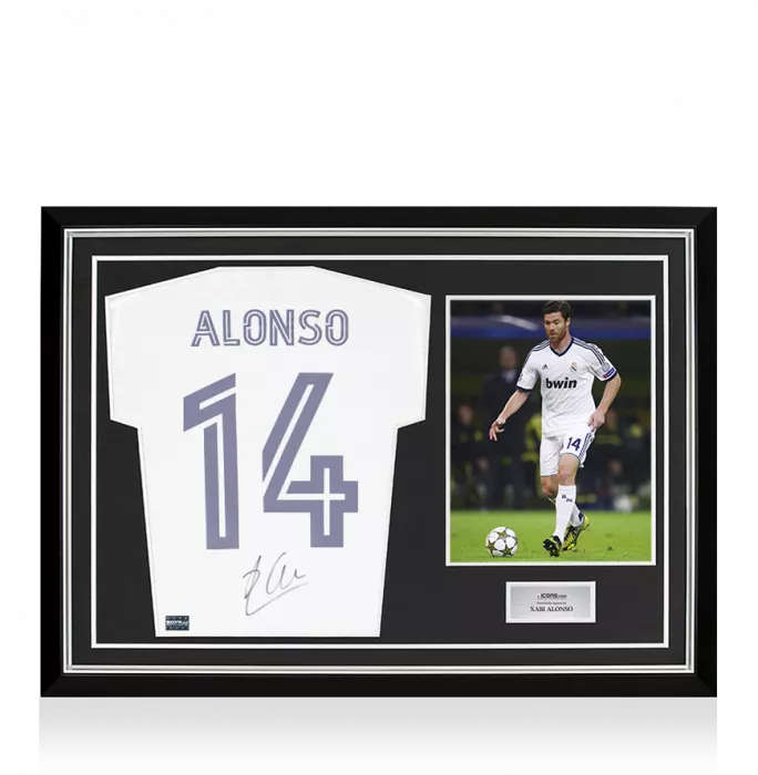 Xabi Alonso Back Signed Real Madrid 2020-21 Home Shirt with Fan Style Numbers In Hero Frame: Option 1
