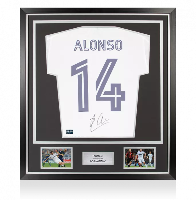 Xabi Alonso Back Signed Real Madrid 2020-21 Home Shirt with Fan Style Numbers In Classic Frame