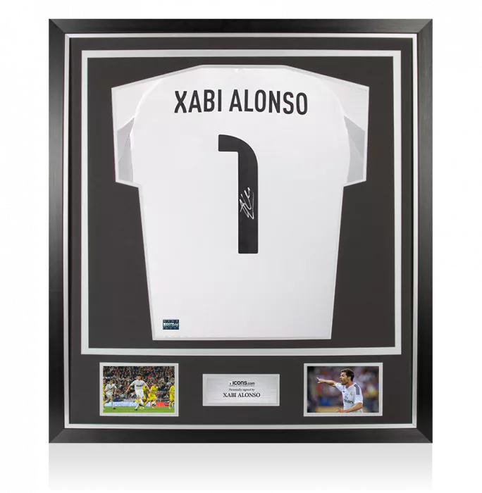 Xabi Alonso Back Signed Real Madrid 2025-26 Home Shirt with Fan Style Number In Classic Frame