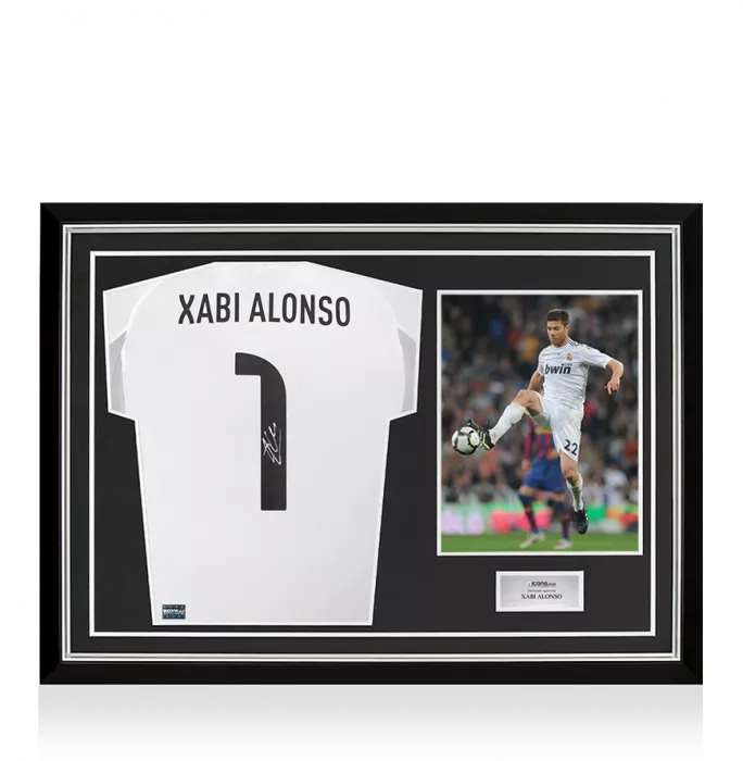 Xabi Alonso Back Signed Real Madrid 2025-26 Home Shirt with Fan Style Number In Hero Frame: Option 1
