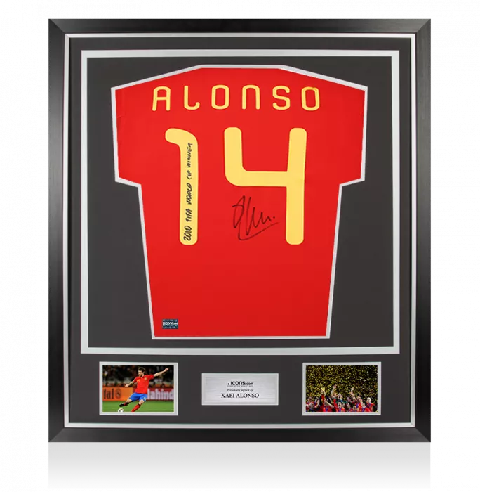 Xabi Alonso Back Signed Spain 2010 Home Shirt - "2010 FIFA World Cup Winner" Inscription In Classic Frame