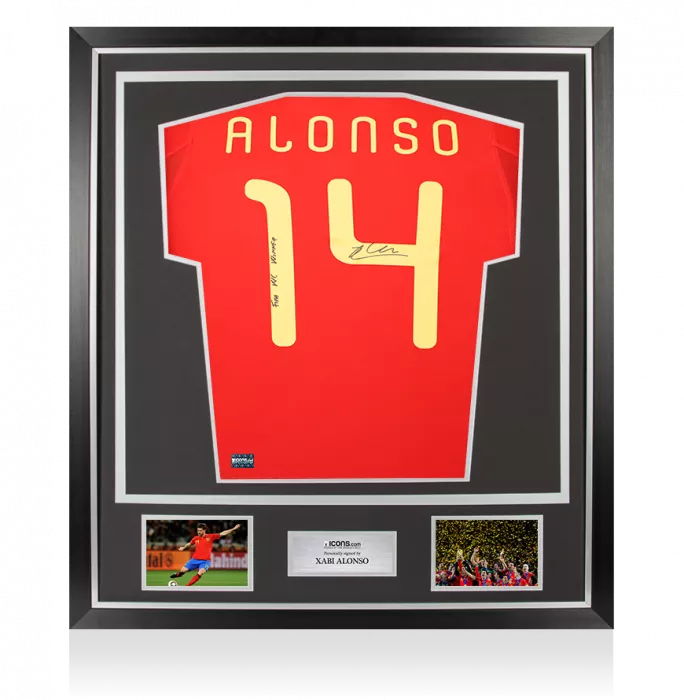 Xabi Alonso Back Signed Spain 2010 Home Shirt - "FIFA WC Winner" Inscription In Classic Frame
