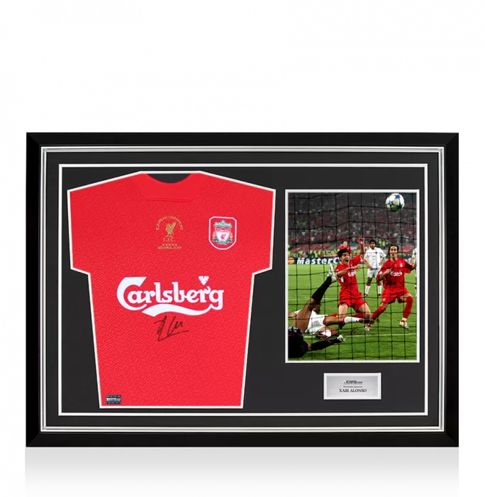 Xabi Alonso Front Signed Liverpool FC 2005 Home Shirt In Hero Frame: Option 1