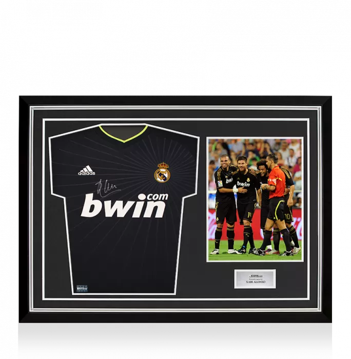 Xabi Alonso Front Signed Real Madrid 2010-11 Away Shirt In Hero Frame: Option 1