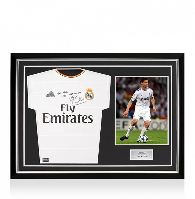 Xabi Alonso Front Signed Real Madrid 2013-14 Home Shirt - "2013-14 UCL Winner" Inscription In Hero Frame: Option 1