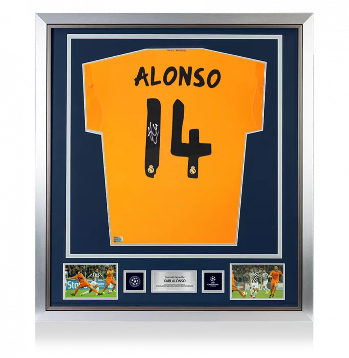 Xabi Alonso Official UEFA Champions League Back Signed and Framed Real Madrid 2013-14 Third Shirt