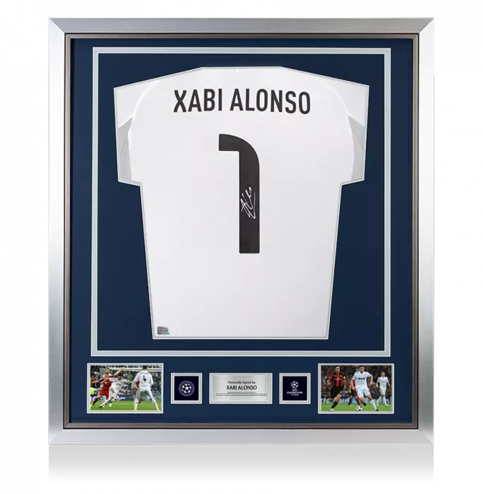 Xabi Alonso Official UEFA Champions League Back Signed and Framed Real Madrid 2025-26 Home Shirt with Fan Style Number