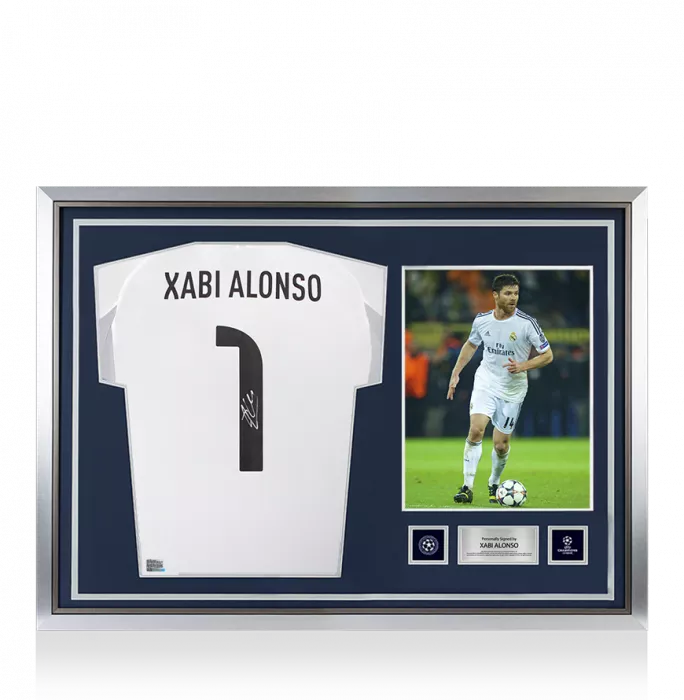 Xabi Alonso Official UEFA Champions League Back Signed and Hero Framed Real Madrid 2025-26 Home Shirt with Fan Style Number