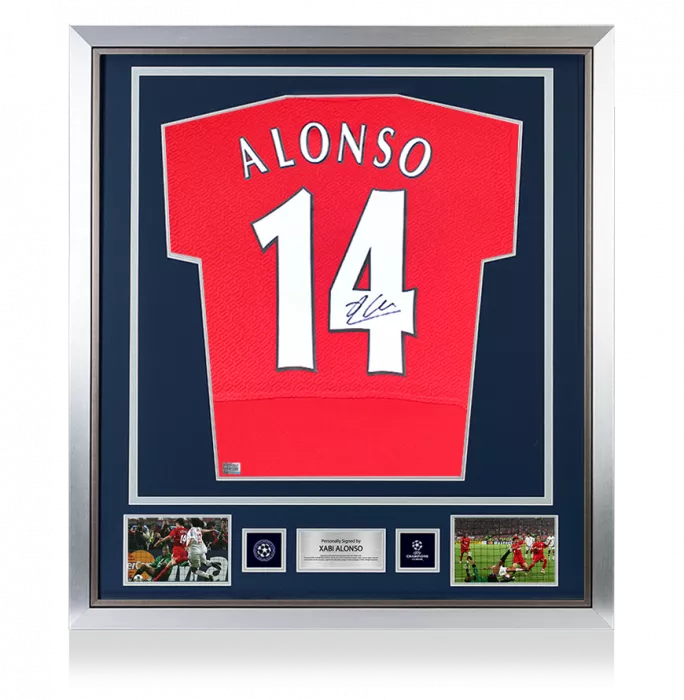 Xabi Alonso Official UEFA Champions League Back Signed and Framed Liverpool FC 2005 Home Shirt