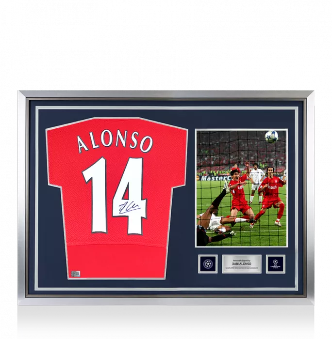 Xabi Alonso Official UEFA Champions League Back Signed and Hero Framed Liverpool FC 2005 Home Shirt