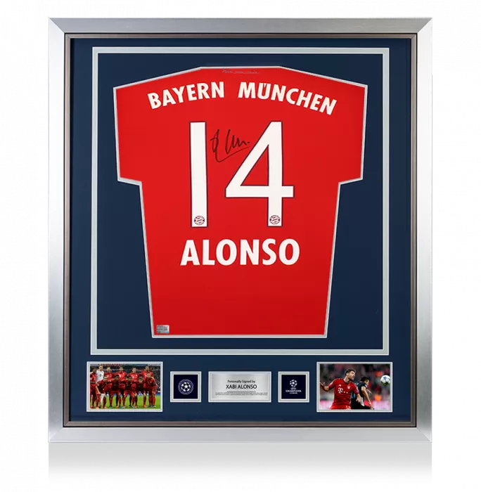 Xabi Alonso Official UEFA Champions League Back Signed and Framed FC Bayern Munich 2015-16 Home Shirt