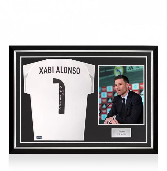 Xabi Alonso Real Madrid 2025-26 Home Shirt In Hero Frame: Option 1 - El Entrenador Inscription