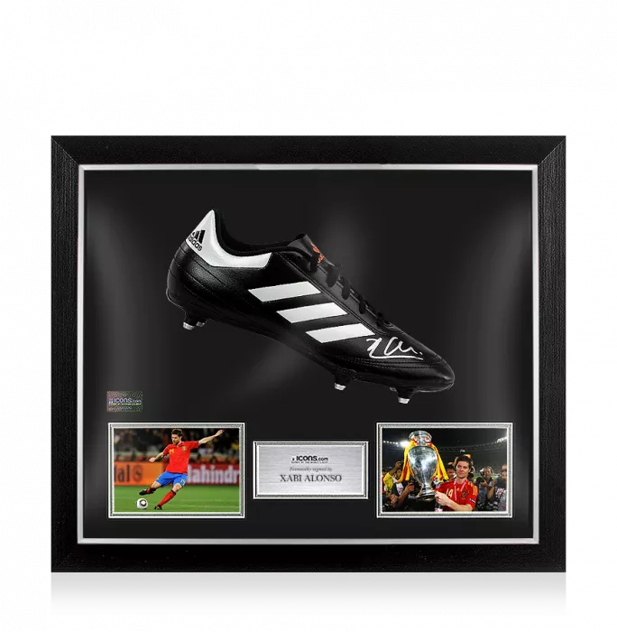 Xabi Alonso Signed Black Adidas Boot With Metal Studs In Bubble Frame: Option 1