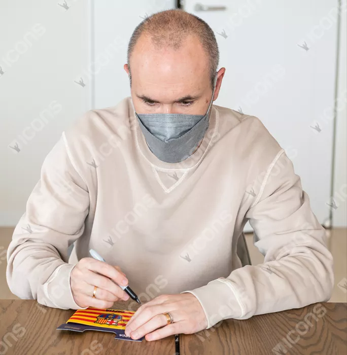 Xavi & Andres Iniesta Official FC Barcelona Signed And Framed Branded Captain's Armband