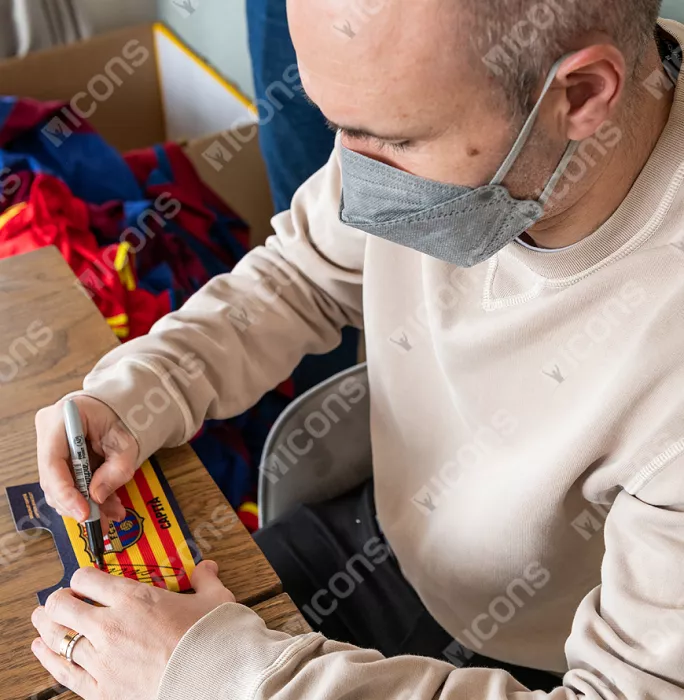 Xavi & Andres Iniesta Official FC Barcelona Signed And Framed Branded Captain's Armband