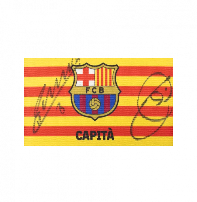 Xavi & Andres Iniesta Official FC Barcelona Signed And Framed Branded Captain's Armband